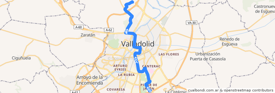 Mapa del recorrido Bus 4: Pinar del Jalón => Fuente Berrocal de la línea  en Вальядолид.