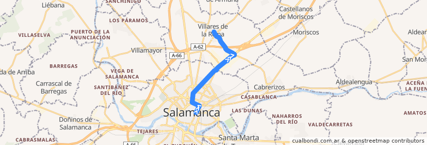 Mapa del recorrido Villares de la Reina → Polígono de los Villares → Salamanca de la línea  en サラマンカ.