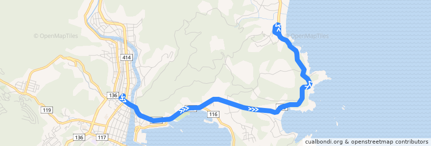 Mapa del recorrido 下田駅-白浜海水浴場 de la línea  en شیمودا.