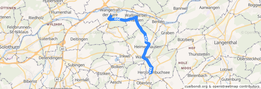 Mapa del recorrido Bus 51: Wangen an der Aare => Walliswil => Herzogenbuchsee de la línea  en Arrondissement administratif de Haute-Argovie.