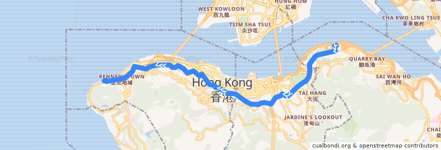 Mapa del recorrido Bus 10 (North Point Ferry Pier - Kennedy Town) de la línea  en Hong Kong Adası.