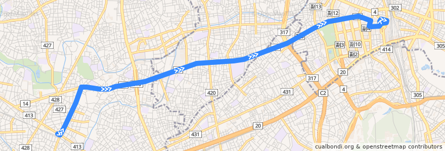 Mapa del recorrido 方南線 de la línea  en Tokyo.