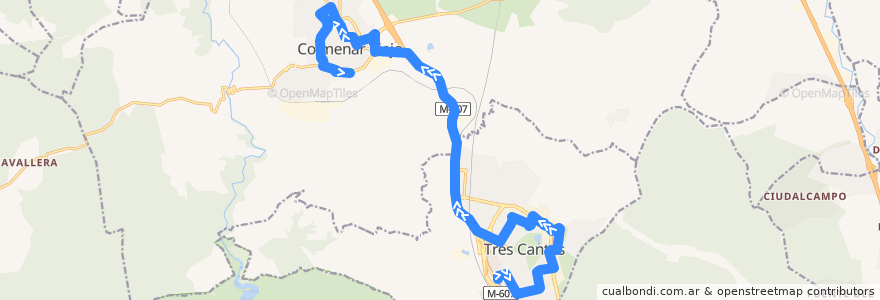 Mapa del recorrido Bus 723: Tres Cantos → Colmenar Viejo de la línea  en Comunidad de Madrid.