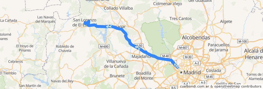 Mapa del recorrido Bus 661: Madrid (Moncloa) → San Lorenzo de El Escorial (Por Galapagar) de la línea  en Comunidad de Madrid.
