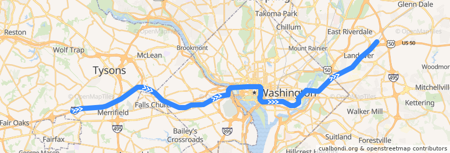 Mapa del recorrido WMATA Orange Line: Vienna/Fairfax–GMU → New Carrollton de la línea  en Amerika Syarikat.