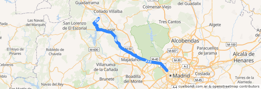 Mapa del recorrido Bus 661A: Las Zorreras (Por Galapagar) → Madrid (Moncloa) de la línea  en Comunidad de Madrid.