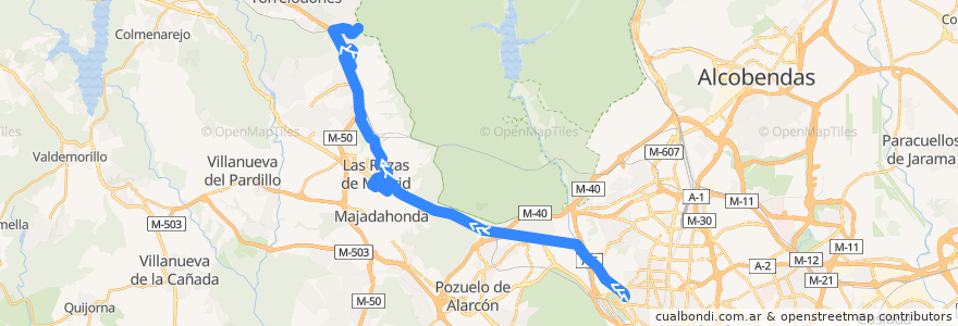 Mapa del recorrido Bus 622: Madrid (Moncloa) → Las Rozas → Las Matas de la línea  en Community of Madrid.