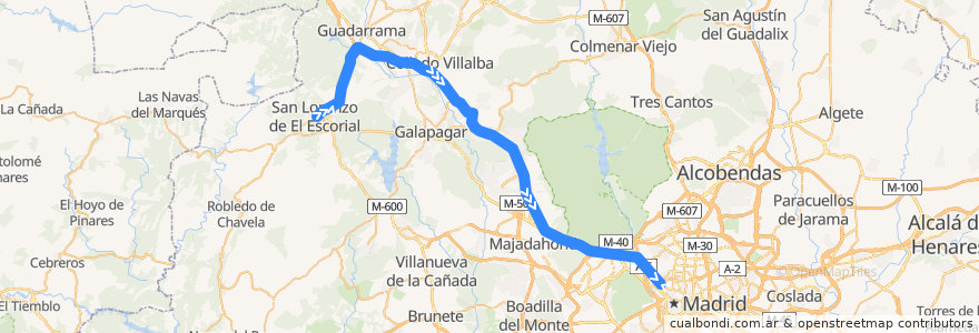 Mapa del recorrido Bus 664: San Lorenzo de El Escorial → Guadarrama → Madrid de la línea  en Comunidad de Madrid.