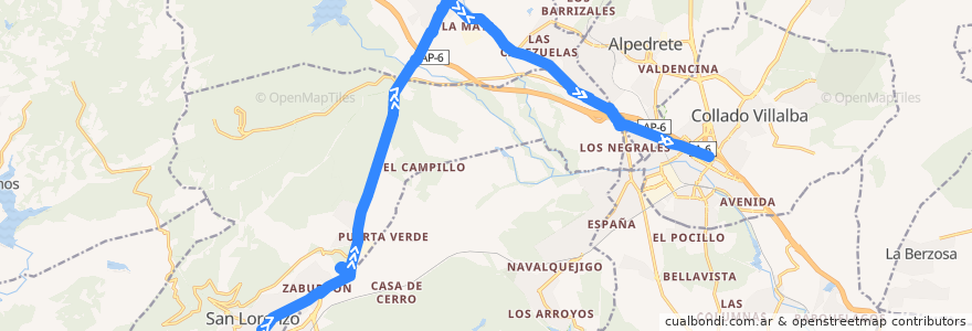 Mapa del recorrido Bus 660: San Lorenzo de El Escorial → Guadarrama → Villalba de la línea  en Comunidad de Madrid.