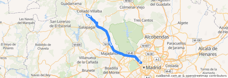 Mapa del recorrido Bus 687: Collado Villalba → Madrid de la línea  en Comunidad de Madrid.