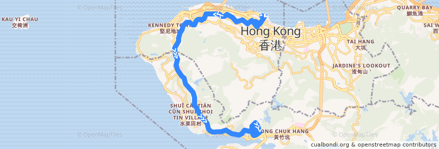 Mapa del recorrido Bus 7 (Central Ferry Piers → Shek Pai Wan) de la línea  en 홍콩섬.