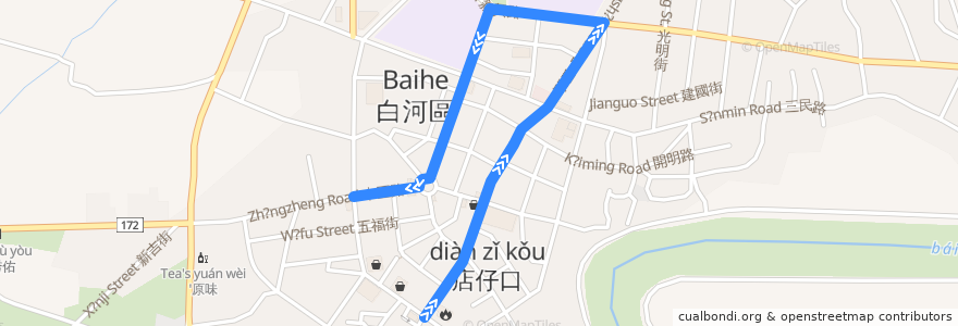 Mapa del recorrido 黃幹線(繞駛白河商工_往程) de la línea  en District de Baihe.