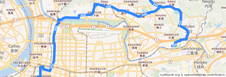 Mapa del recorrido 臺北市 247 東湖-衡陽路 (往衡陽路) de la línea  en Taipéi.