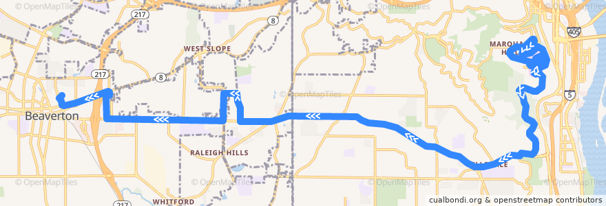 Mapa del recorrido Bus 61: Marquam Hill => Beaverton Transit Center de la línea  en 오리건.