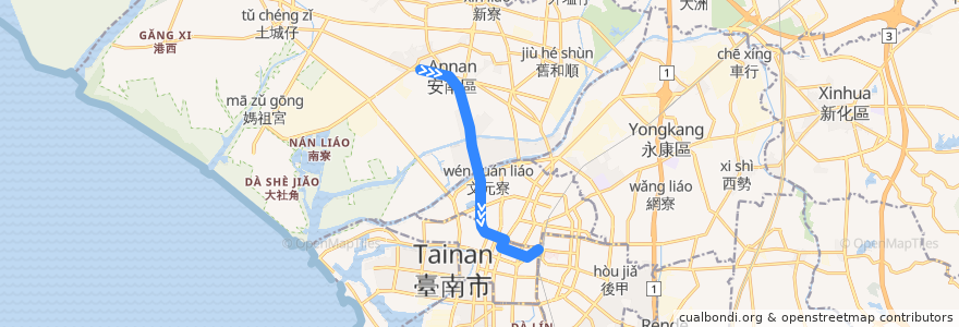 Mapa del recorrido 3路(往海東國小_返程) de la línea  en تاينان.