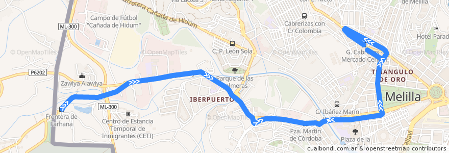 Mapa del recorrido Línea 7 (Vuelta) de la línea  en 梅利利亚.
