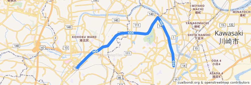 Mapa del recorrido 104系統 鶴見駅入口→新横浜駅前 de la línea  en Йокогама.