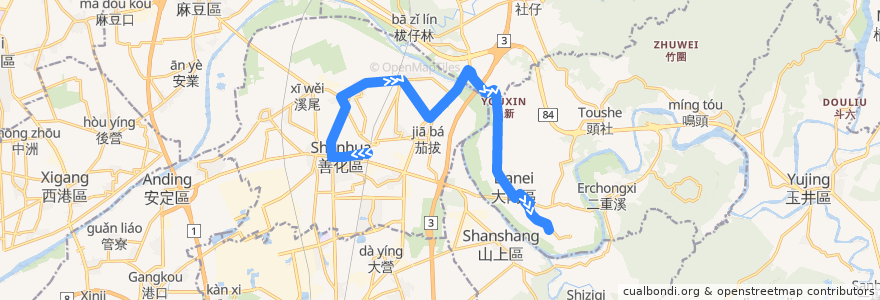 Mapa del recorrido 橘1(往程) de la línea  en تاينان.