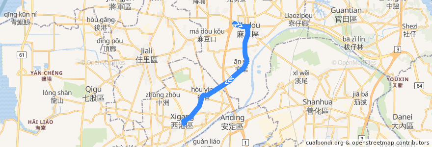 Mapa del recorrido 橘11(正線_往程) de la línea  en 臺南市.