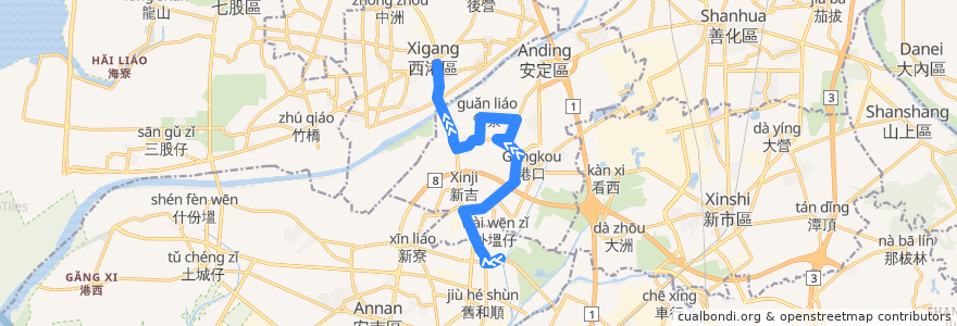 Mapa del recorrido 橘11(延駛安南醫院_返程) de la línea  en 안딩구.