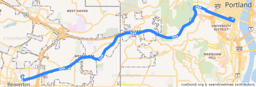 Mapa del recorrido Bus 58: Beaverton Transit Center => Portland de la línea  en Oregón.