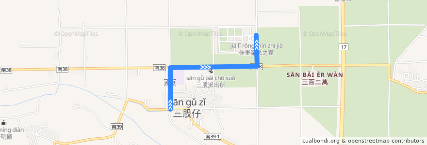 Mapa del recorrido 藍21(繞駛佳里榮民之家_往程) de la línea  en 타이난 시.