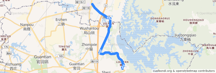 Mapa del recorrido 黃1(延駛臺南藝術大學_返程) de la línea  en Tainan.