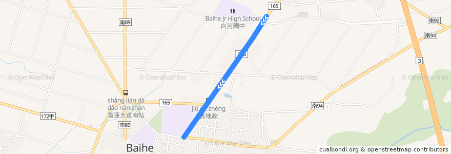 Mapa del recorrido 黃10(延駛白河國中_返程) de la línea  en Baihe.
