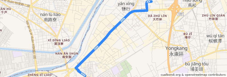Mapa del recorrido H62奇美線(延駛鹽行_往程) de la línea  en District de Yongkang.