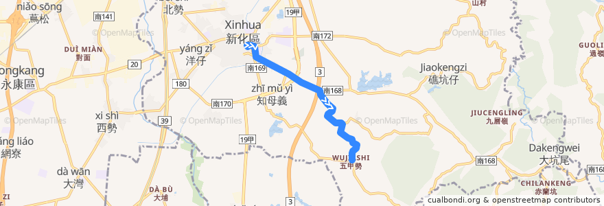 Mapa del recorrido 綠15(往程) de la línea  en Xinhua District.