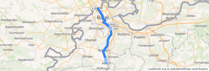 Mapa del recorrido Tram 11: Aesch => St-Louis de la línea  en 스위스.