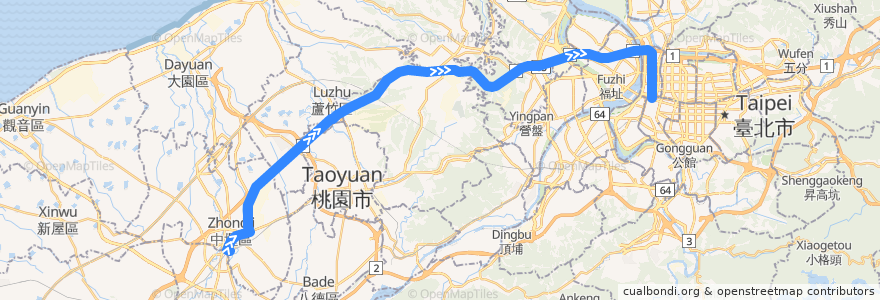 Mapa del recorrido 1818 中壢→臺北 de la línea  en Taiwan maritime boundary.