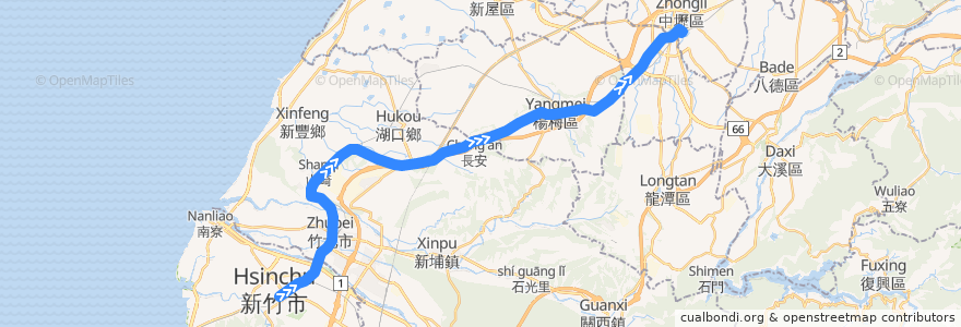 Mapa del recorrido 5676 新竹→中壢 de la línea  en Taiwan maritime boundary.