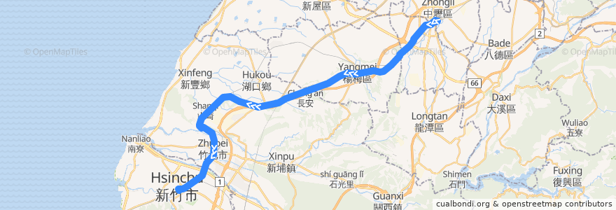 Mapa del recorrido 5300 中壢→新竹 de la línea  en Taiwan maritime boundary.