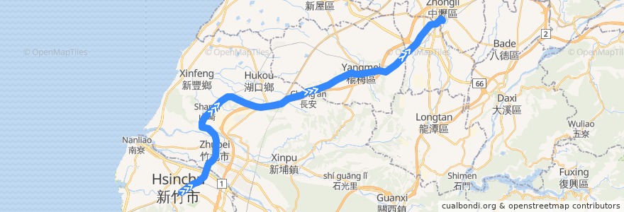 Mapa del recorrido 5300 新竹→中壢 de la línea  en Taiwan maritime boundary.