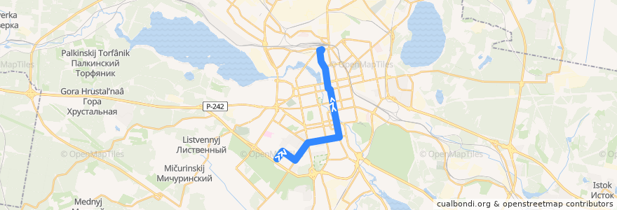 Mapa del recorrido Троллейбус 11. Онуфриева — Гостиница "Свердловск" de la línea  en Yekaterinburg Municipality.