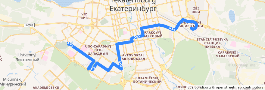 Mapa del recorrido Автобус 76. Зоологическая — Синие камни de la línea  en Yekaterinburg Municipality.