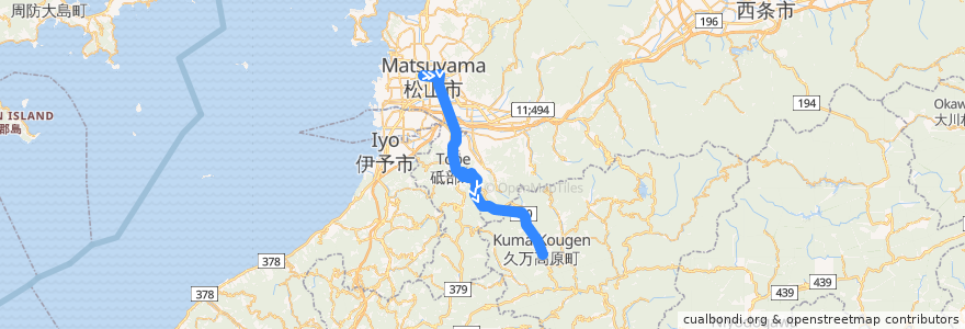 Mapa del recorrido 久万高原線 (松山 - 久万高原) de la línea  en 爱媛县.