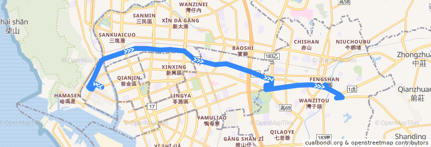 Mapa del recorrido Bus 88: 捷運鹽埕埔站=>黃埔公園 de la línea  en 가오슝시.