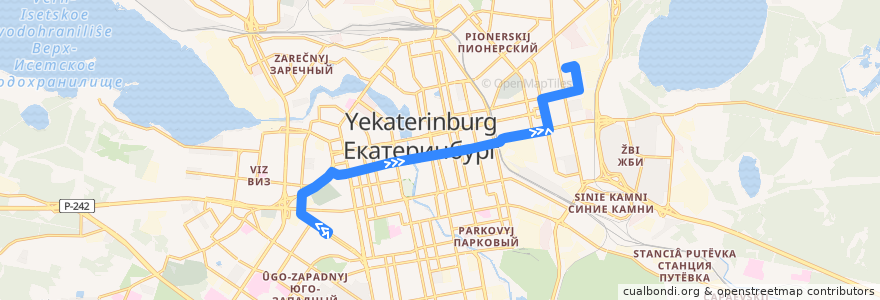 Mapa del recorrido Троллейбус 7. Посадская - Академическая de la línea  en エカテリンブルク管区.