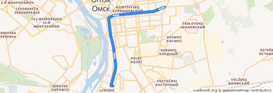 Mapa del recorrido Троллейбус №12 : Завод им. Попова - Железнодорожный вокзал de la línea  en городской округ Омск.