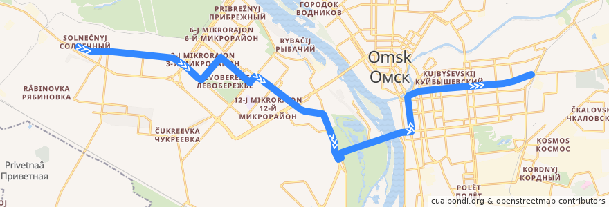 Mapa del recorrido Троллейбус №16 : пос. Солнечный - Завод им. Попова de la línea  en Omsk.