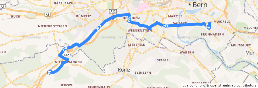 Mapa del recorrido Bus 31: Niederwangen Erle => Brunnadernstrasse de la línea  en Bern-Mittelland administrative district.