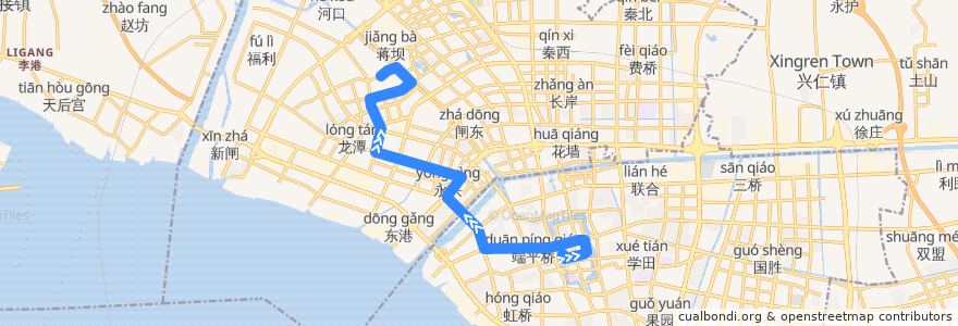 Mapa del recorrido 1路: 环西文化广场 => 唐闸古镇公交停车场 de la línea  en 崇川区.