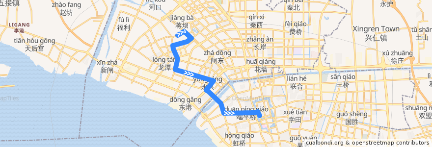 Mapa del recorrido 1路: 唐闸古镇公交停车场 => 环西文化广场 de la línea  en 崇川区.