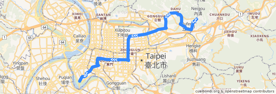 Mapa del recorrido 臺北市 630(欣欣) 東園-東湖 (返程) de la línea  en 타이베이시.