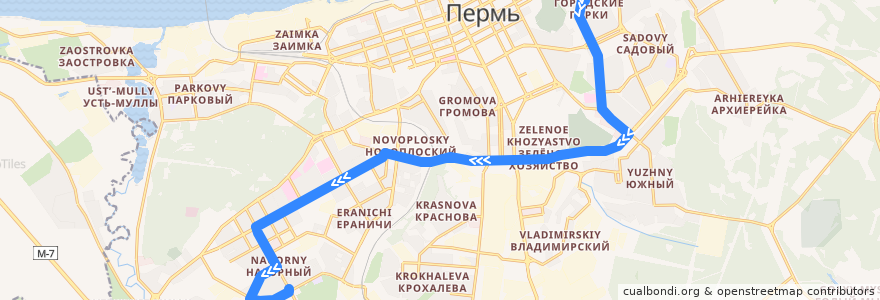 Mapa del recorrido Автобус №27: пл. Дружбы – мкр-н Нагорный de la línea  en ペルミ管区.