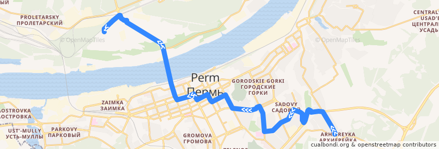 Mapa del recorrido Автобус №33: мкр-н Архиерейка – Город Сердца de la línea  en Perm District.