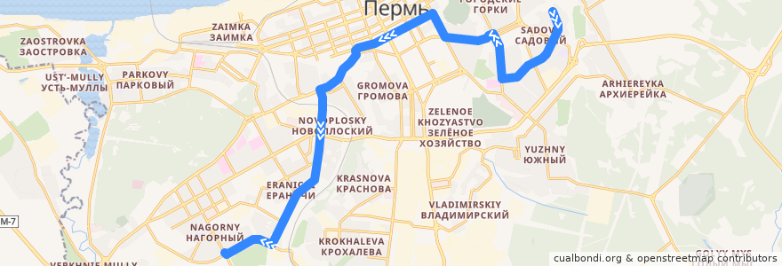 Mapa del recorrido Автобус №4: мкр-н Садовый – мкр-н Нагорный de la línea  en Пермский городской округ.