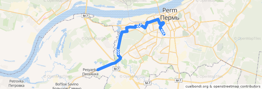 Mapa del recorrido Автобус №54: ул. Мильчакова – мкр-н Хмели de la línea  en ペルミ管区.